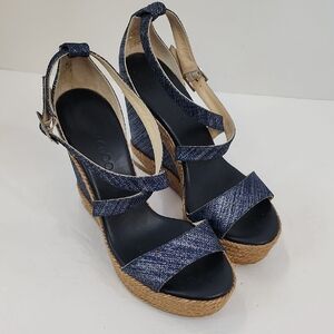 Jimmy Choo Portia Denim Espadrille Wedge Sandals Metallic Blue Size 39